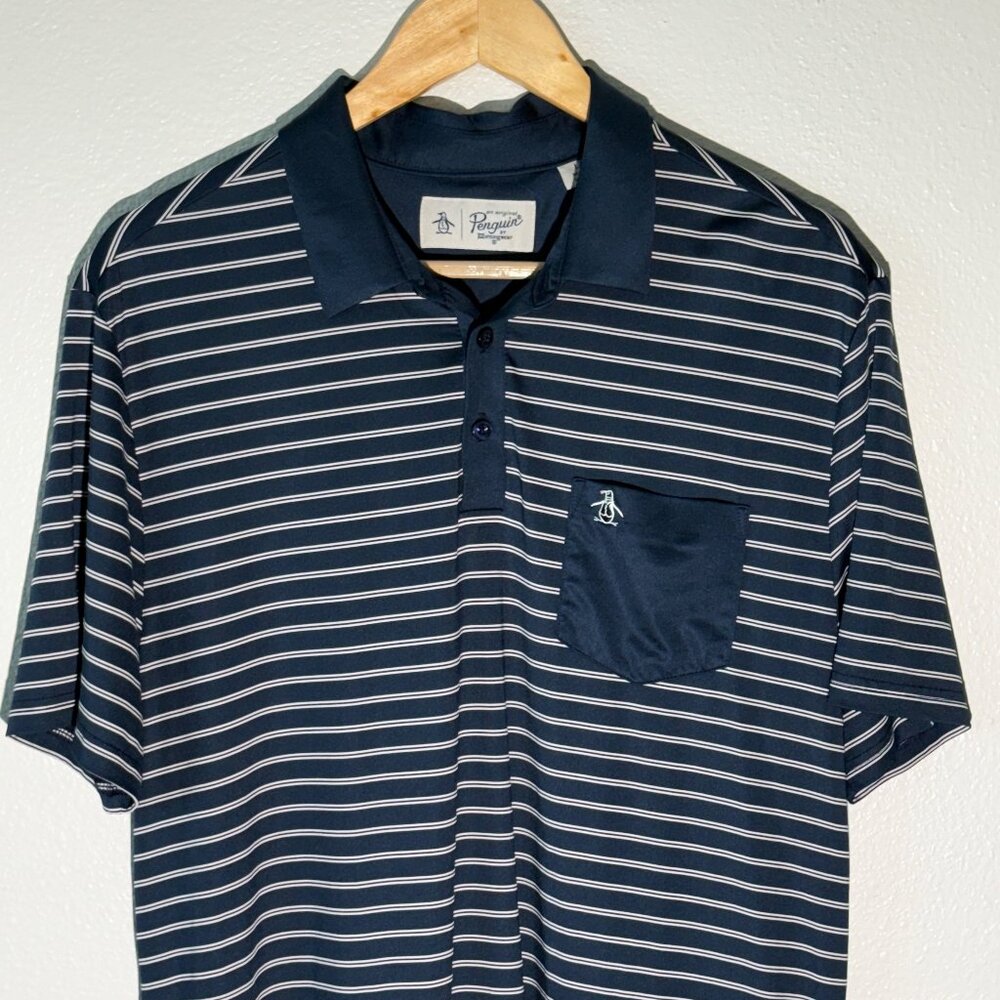 Original Penguin by Munsingwear Blue White Stripe Polo Shirt Size L